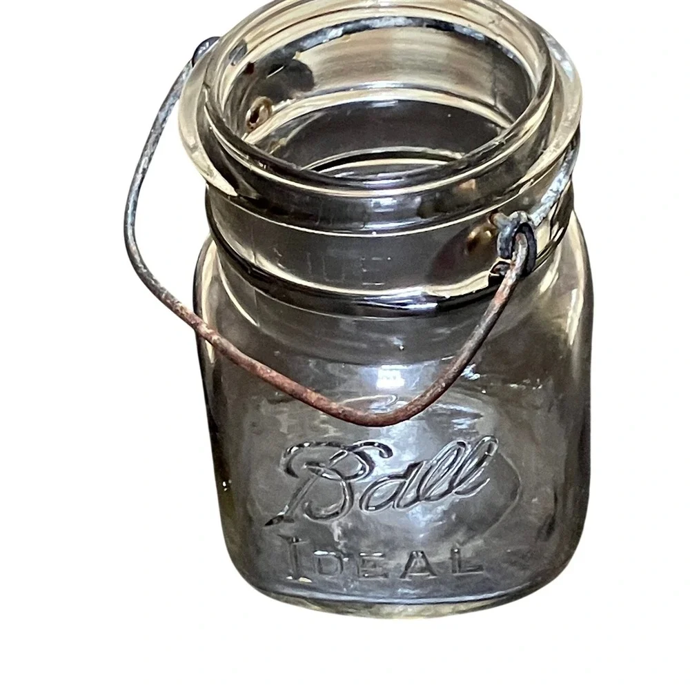 Ball Ideal Canning Jar Clear Glass Good Vintage Wire Bail Handle Embossed Logo